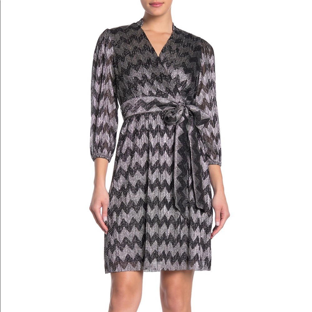 Eliza J Black and Silver Chevron Mini Dress